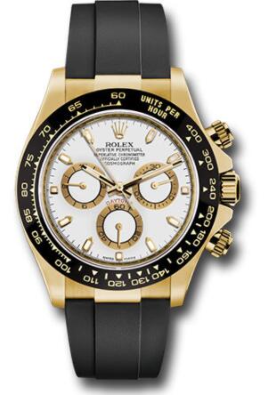 Replica Rolex Yellow Gold Cosmograph Daytona 40 Watch 116518LN White Index Dial - Black Oysterflex Strap - Click Image to Close